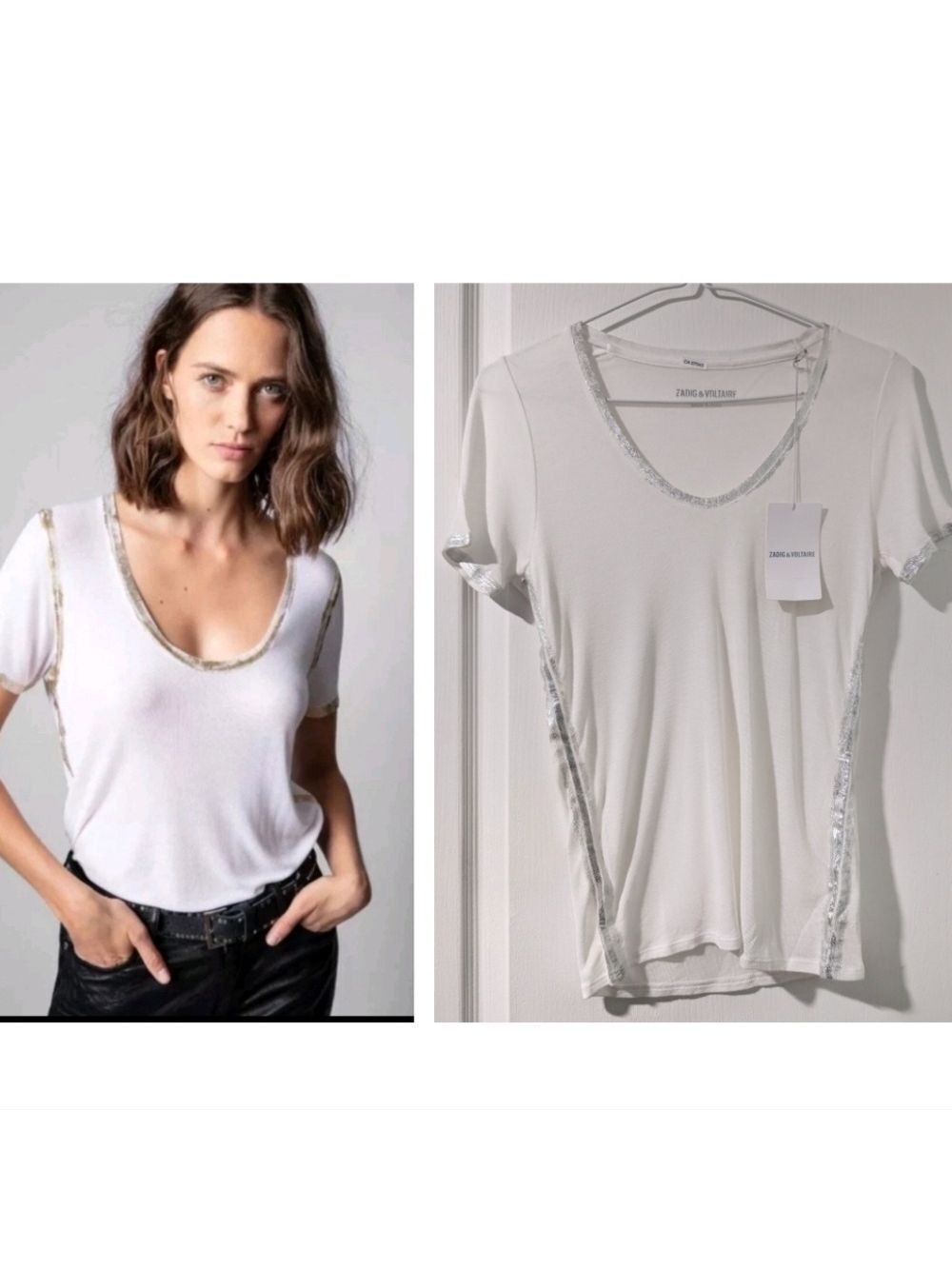 Zadig & Voltaire | Tino Foil T-Shirt In White/Silver XS